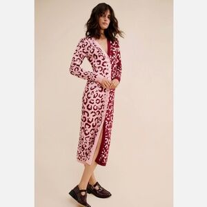 NEW ANTHROPOLOGIE NUULY X FARM RIO MIXED LEOPARD KNIT MIDI DRESS